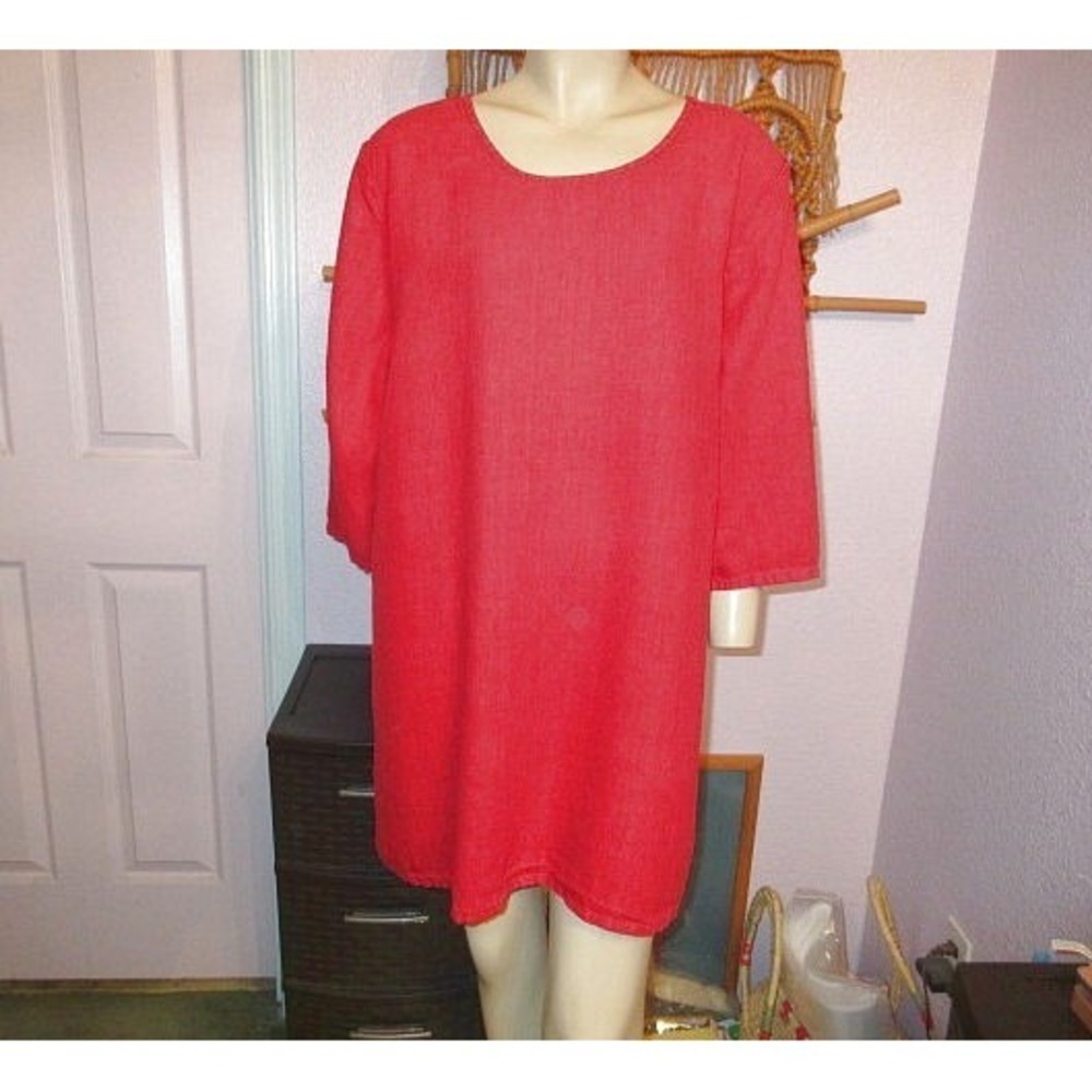 Bryn Walker Linen Blouse Top M Tunic Red Oversized Dress Coastal Lagenlook EUC